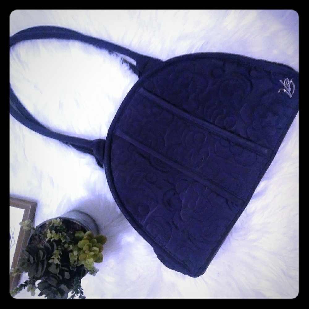 Vera Bradley Clamshell Purse Bag Navy Yellow Nice